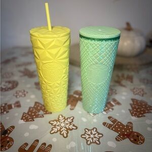 Starbucks Geometric Yellow and Mint Tumblers